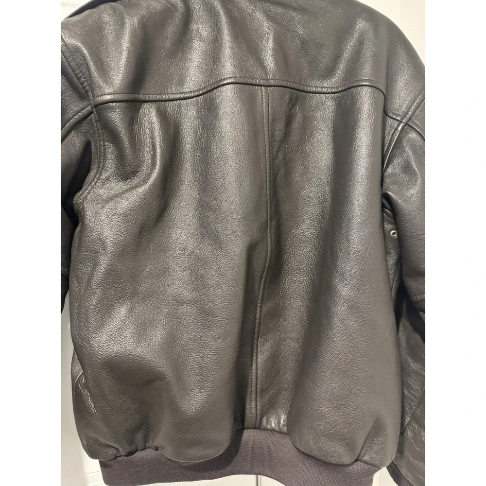 Vintage LL Bean Goat Skin Leather Bomber Jacket Mens L Black Sherpa Lined